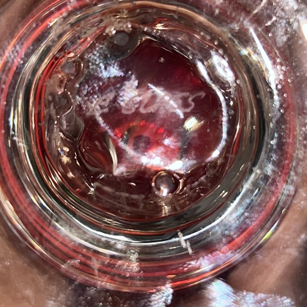 Vintage Cranberry & Clear Splattered Footed Art Glass Vase Signed - Picture 6 of 6